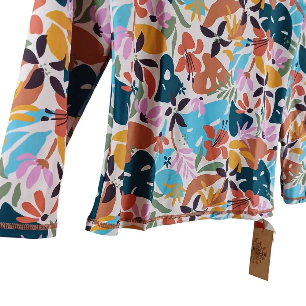 NWT Girls Kid 1234 Swim Shirt 13-14yr Long Sleeve L-XL Rashguard Floral UPF 50